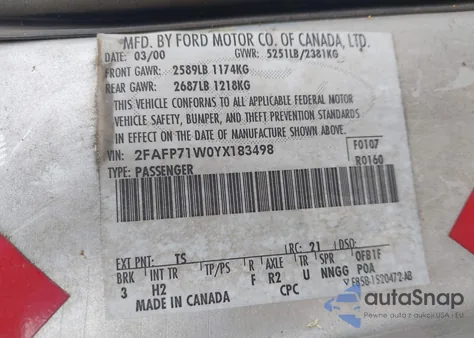 2000 Ford Crown Victoria Police Interceptor из США, поврежденный, VIN 2FAFP71W0YX183498